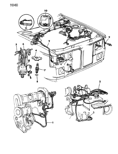1985 Dodge Omni Wiring - Engine - Front End & Related Parts Diagram