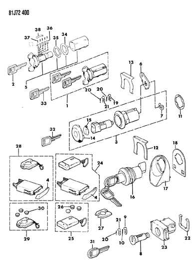 1986 Jeep Comanche Cylinders & Keys Diagram
