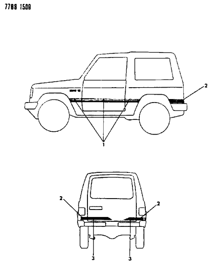 1988 Dodge Raider Tape Stripes & Decals - Exterior View Diagram