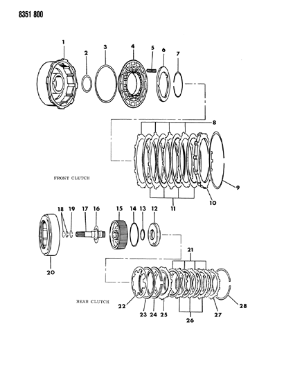 1988 Dodge D250 Clutch, Front & Rear With Gear Train Diagram 3