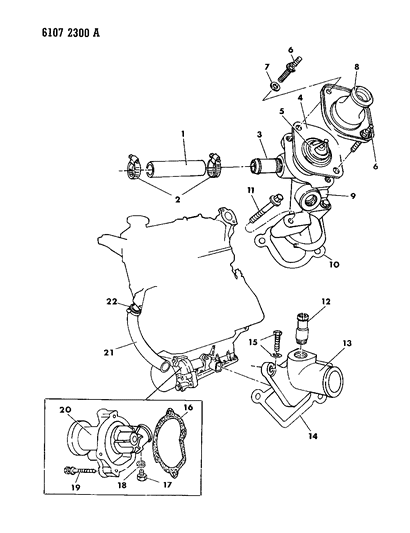 1986 Chrysler Town & Country Water Pump & Related Parts Diagram 1