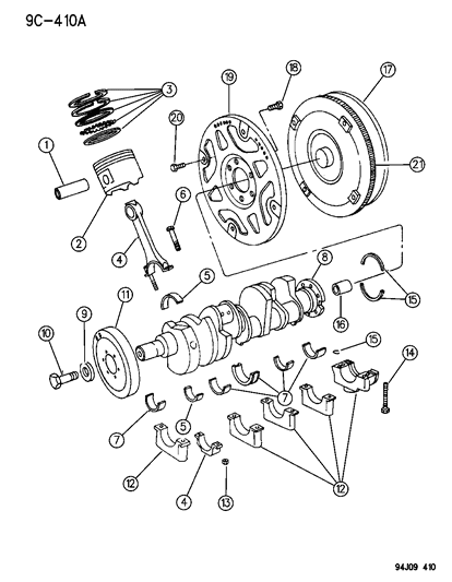 1994 Jeep Grand Cherokee Crankshaft , Piston & Torque Converter Diagram 2