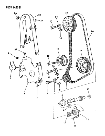 1986 Chrysler Laser Timing Belt & Cover & Intermediate Shaft Diagram