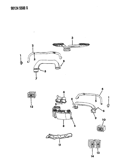 1990 Chrysler LeBaron Air Distribution Ducts, Outlets Diagram