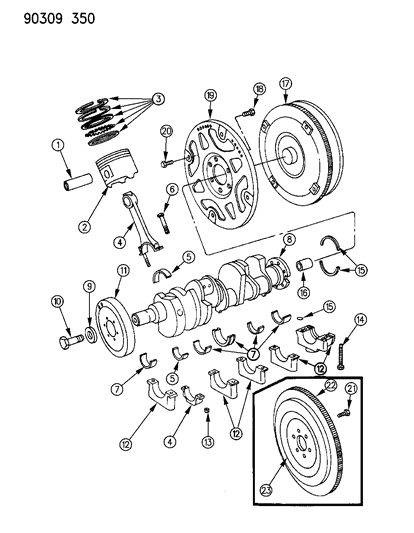 1993 Dodge Ram Van Crankshaft , Pistons And Torque Converter Diagram 3