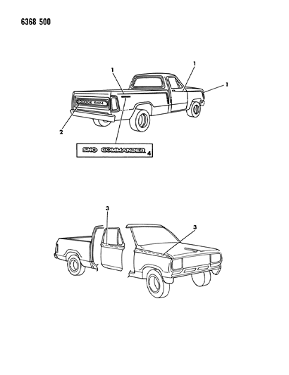 1986 Dodge Ramcharger Tapes Stripes & Decals - Exterior View Diagram