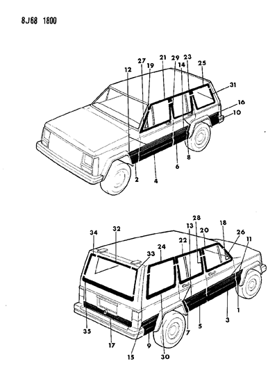 1988 Jeep Cherokee Decals, Exterior Diagram 5
