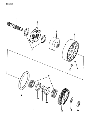 1985 Dodge Aries Shaft - Output With Rear Carrier, Reverse Drum & Overrunning Clutch Diagram