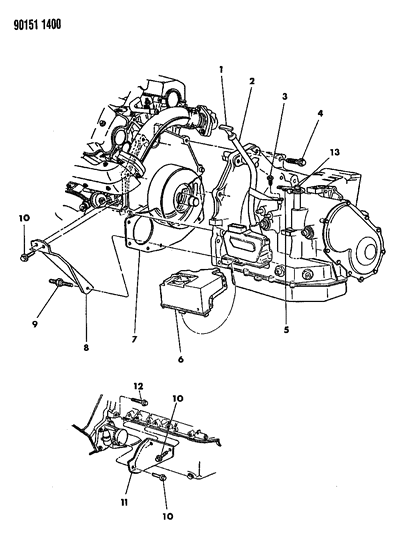 1990 Dodge Omni Transaxle Mounting & Miscellaneous Parts Diagram