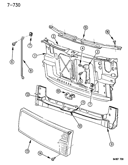 1995 Dodge Grand Caravan Grille & Related Parts Diagram