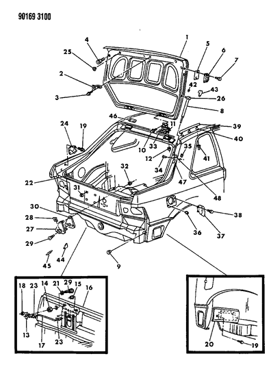 1990 Dodge Shadow Liftgate Panel And Fuel Filler Door Diagram