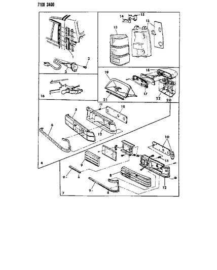 1987 Chrysler Town & Country Lamps & Wiring - Rear Diagram