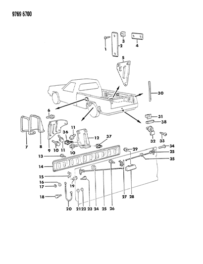1989 Dodge Ram 50 Tailgate Latch & Attaching Parts Diagram