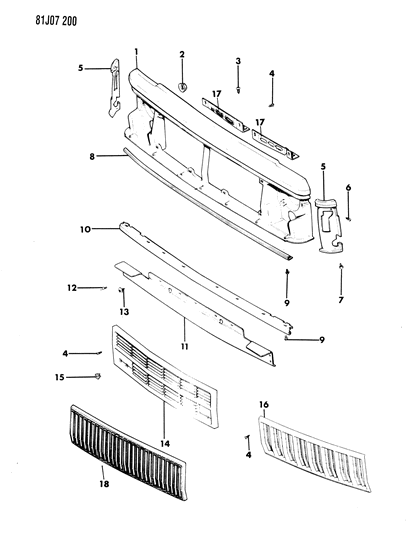 1986 Jeep Comanche Grille & Related Parts Diagram