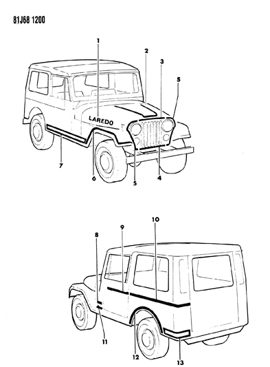 1985 Jeep Wrangler Decals, Exterior Diagram 5