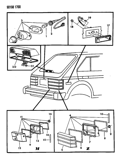1990 Dodge Omni Lamps & Wiring - Rear Diagram