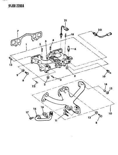 1992 Jeep Wrangler Manifolds - Intake & Exhaust Diagram 1