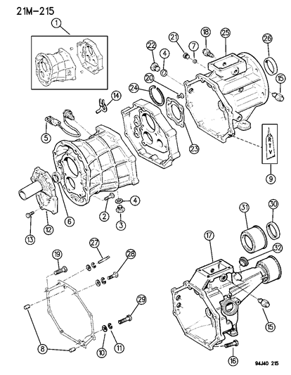 1995 Jeep Wrangler Case , Adapter / Extension & Miscellaneous Parts Diagram 1