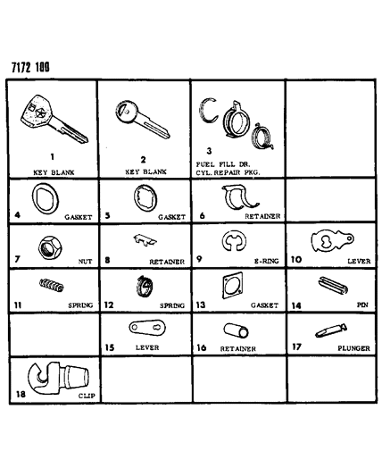 1987 Dodge Charger Lock Cylinders & Keys Diagram