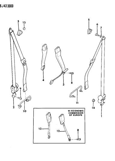 1988 Jeep Cherokee Seatbelts - Front Seat Diagram 1