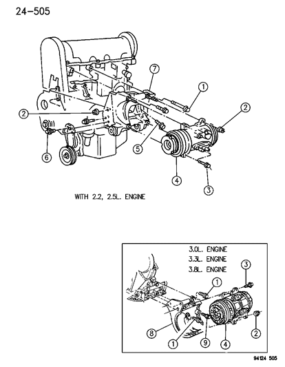 1994 Dodge Shadow A/C Compressor Mounting Diagram