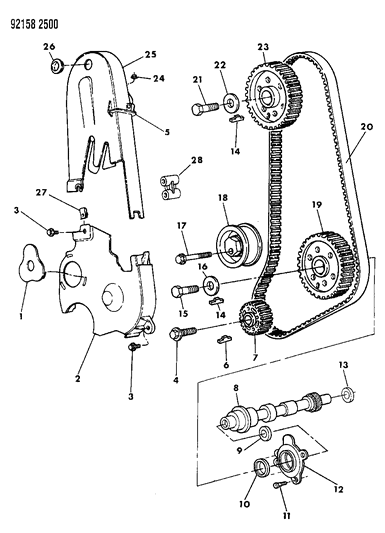 1992 Dodge Spirit Timing Belt / Chain & Cover & Intermediate Shaft Diagram