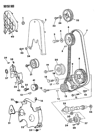 1990 Chrysler LeBaron Timing Belt & Cover & Intermediate Shaft Diagram