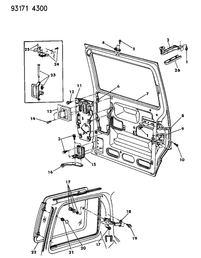 1993 Dodge Caravan Door, Sliding Shell, Glass And Controls Diagram