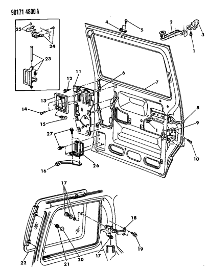 1990 Dodge Caravan Door, Sliding Shell, Glass And Controls Diagram