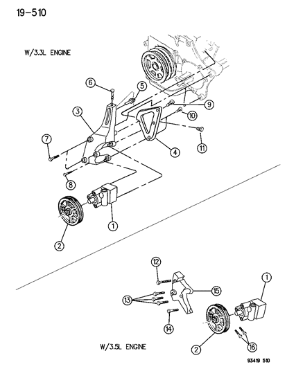 1995 Chrysler LHS Pump Assembly & Attaching Parts Diagram