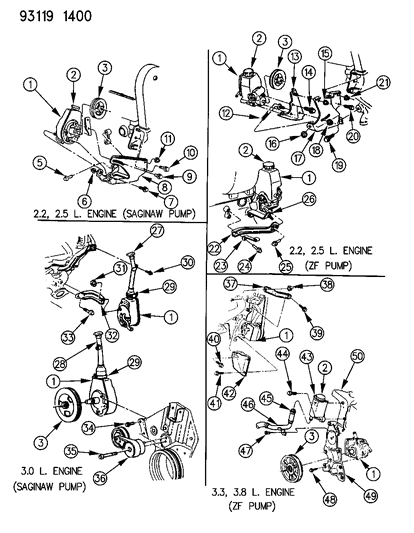 1993 Dodge Shadow Pump Assembly & Attaching Parts Diagram