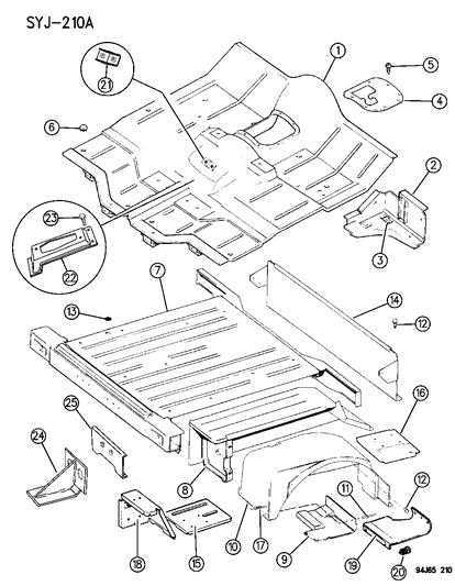 1995 Jeep Wrangler Pan - Floor Front & Rear Diagram
