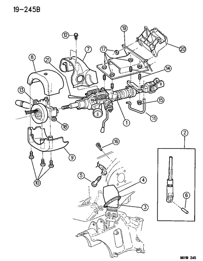 1996 Chrysler Town & Country Column, Steering, Upper And Lower Diagram