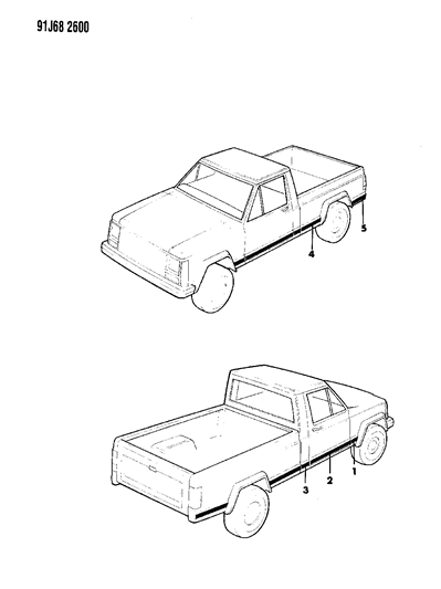 1992 Jeep Comanche Mouldings, Exterior - Lower Diagram