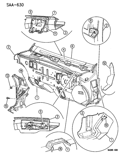 1994 Chrysler LeBaron Cowl & Dash Panel Diagram