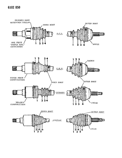1986 Chrysler Laser Shaft - Major Component Listing Diagram