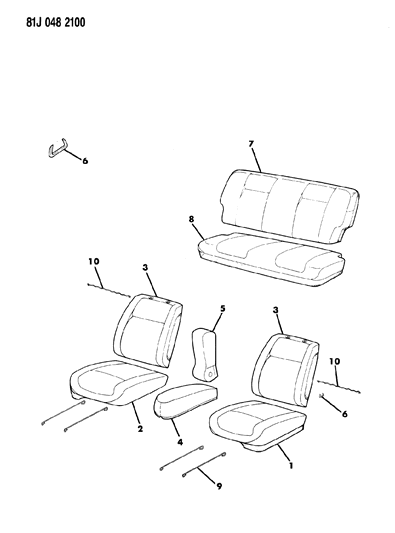 1985 Jeep Grand Wagoneer Covers, Upholstery With Front Bucket Seats Diagram 2