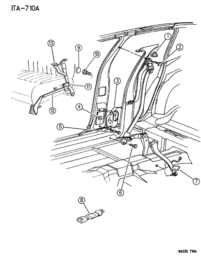 1994 Dodge Spirit Front Seat Outer Belt Assembly Right Diagram for JF78PM6