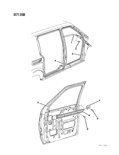 1988 Dodge Grand Caravan Door, Front & Side Weatherstrips Diagram