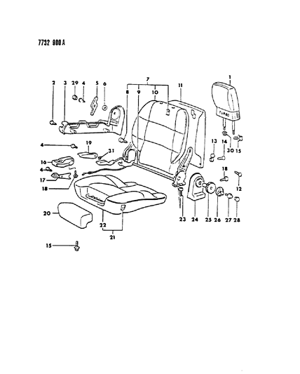 1987 Chrysler Conquest Front Seat - High Back Bucket Diagram 2