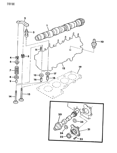 1985 Chrysler Town & Country Camshaft, Intermediate Shaft, Intake And Exhaust Valves Diagram