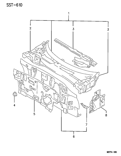 1996 Dodge Stealth Cowl, Dash Panel & Insulator Stealth Diagram