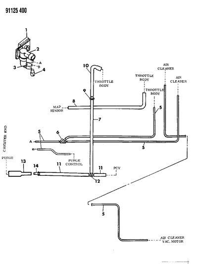 1991 Chrysler Town & Country Emission Hose Harness Diagram 1