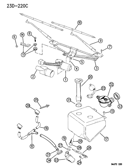 1996 Jeep Cherokee Motor-Washer, Windshield Diagram for 36001132