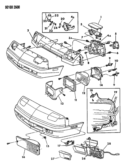 1990 Dodge Daytona Lamps - Front Diagram