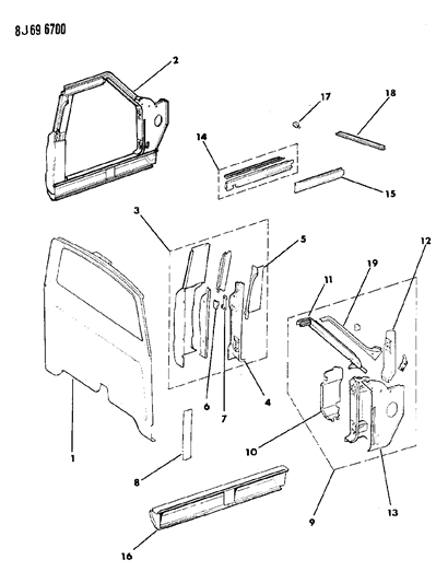1987 Jeep J20 Panels, Body Side And Rear Diagram