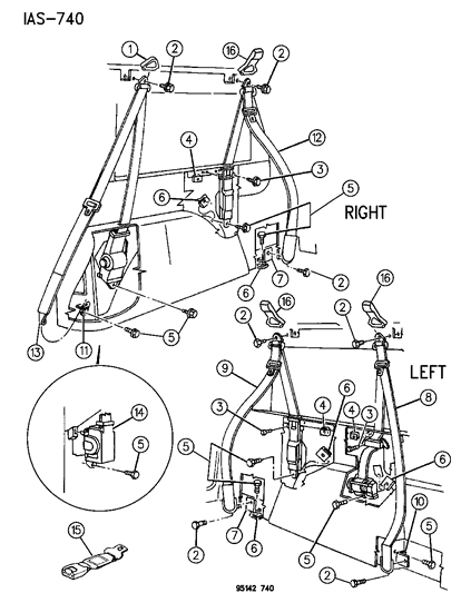 1995 Chrysler Town & Country Belt - Rear Seat Shoulder Belt Diagram