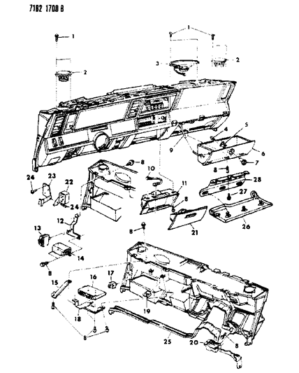 1987 Dodge Aries Instrument Panel Glovebox, Speakers & Controls Diagram