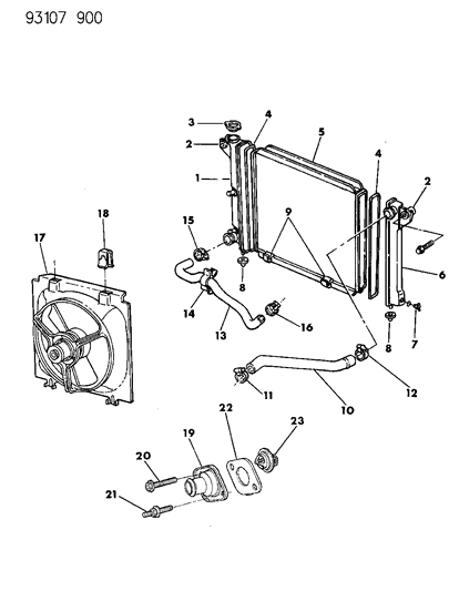 1993 Dodge Shadow Radiator & Related Parts Diagram 1
