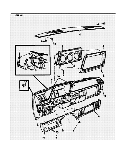 1984 Dodge Omni Instrument Panel Cluster & Bezels Diagram